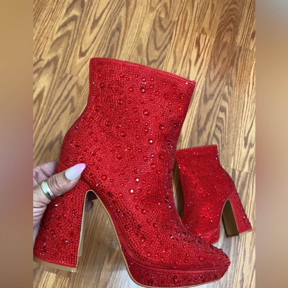 Rocket Red rhinestone bootie